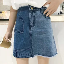 Джинсовые юбки для Для женщин Высокая Талия хлопковые юбки асимметричный-line Мини-юбки Женский#2310