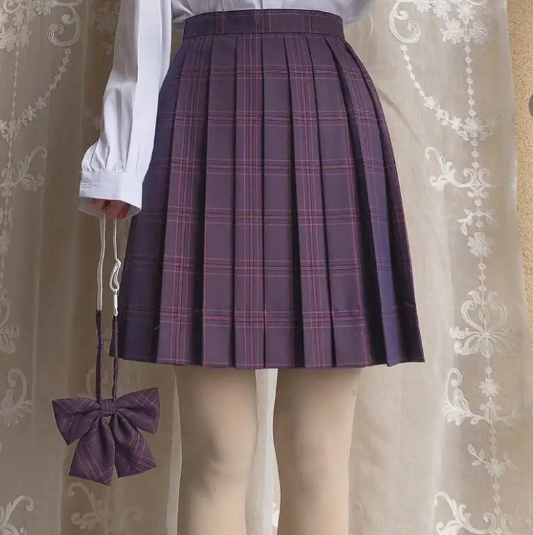 Фиолетовая клетчатая плиссированная юбка для женщин Kawaii Harajuku мини Японская Униформа Высокая талия для школьниц милые юбки шикарный стиль JKG1017 - Цвет: skirt WITH BOW1