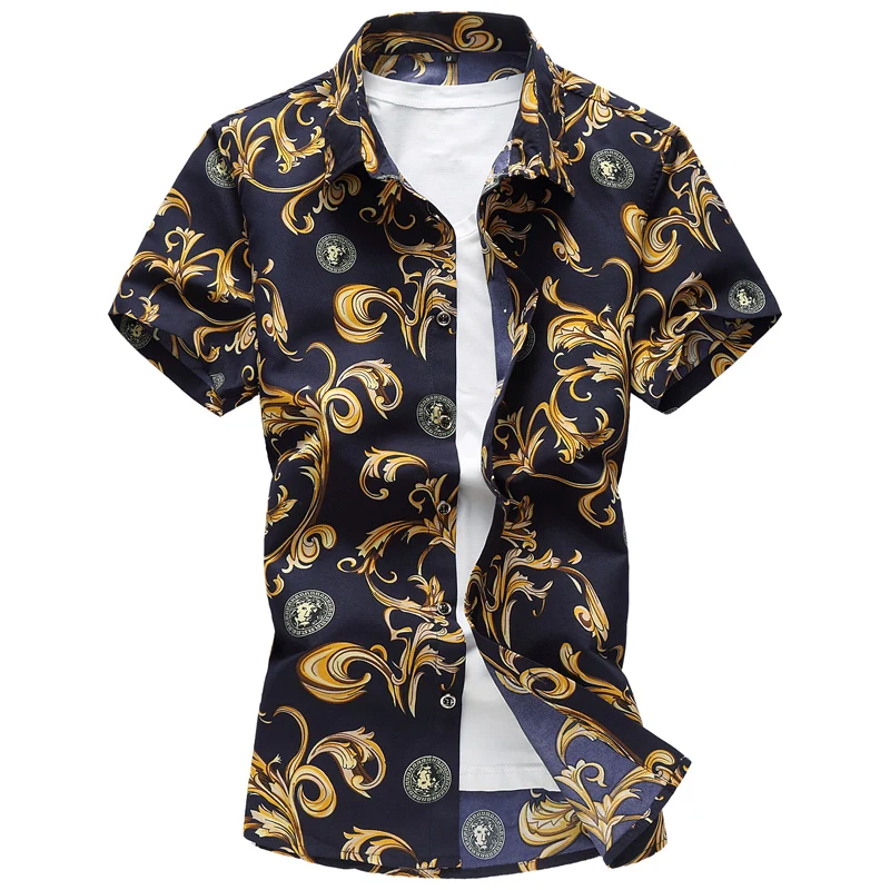 Shirts Mens Summer Fashion Brand Clothing Men Casual Short Sleeve Slim Fit Shirt Mens Social Hawaiian Shirt Men Plus Size M-7XL