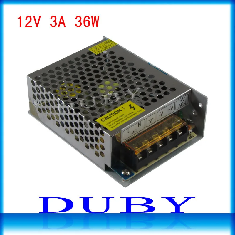 

100pcs/lot 12V 3A 36W Switching power supply Driver For LED Light Strip Display AC100-240V Factory Supplier Free Fedex