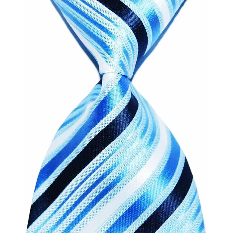 Sky Blue Striped Tie For Men Silk Necktie 10cm Width Fashion Jacquard
