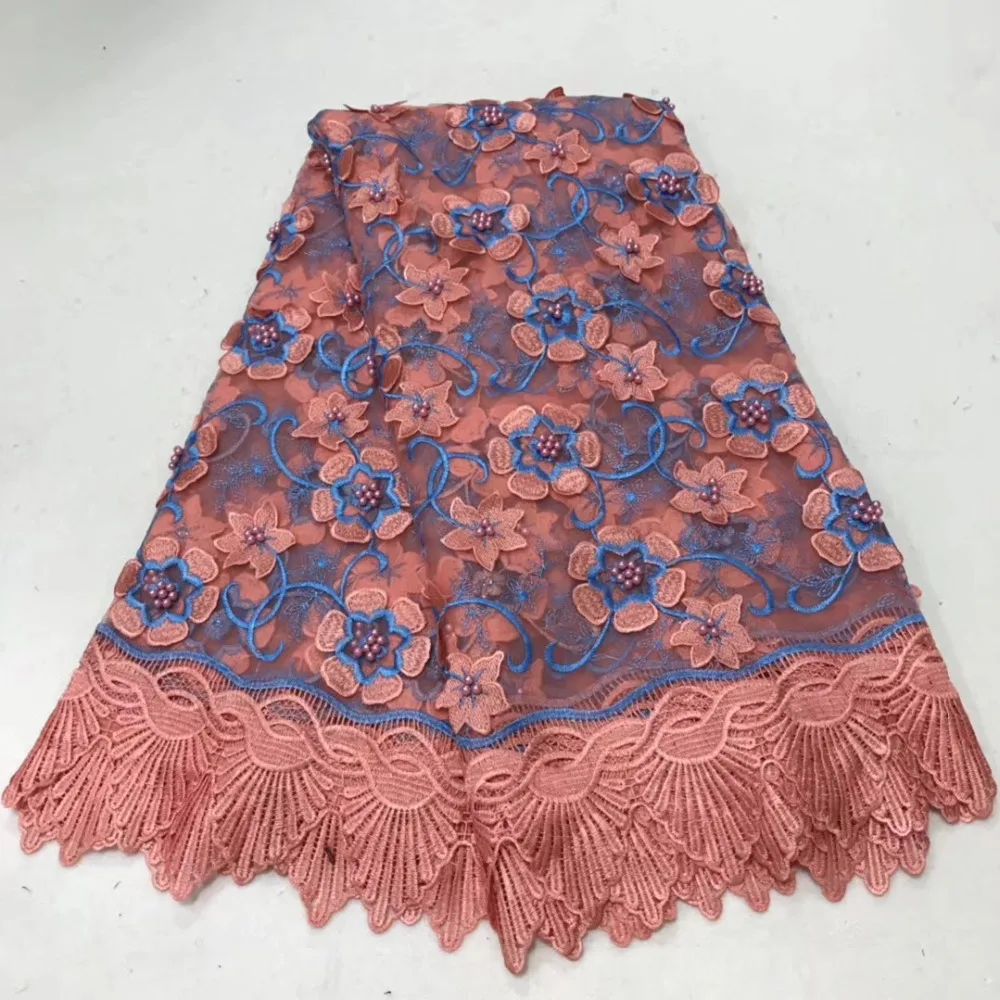 

African Net Lace Fabric For Wedding Nigerian French Tulle Lace Fabric With beads in flowers pattern design nlyno094