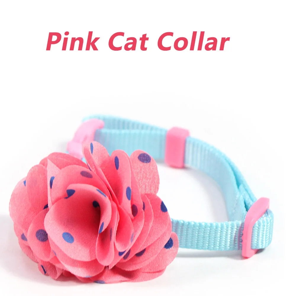 Flower Cat Collar for Kitten Puppy Pink Dog Nylon Necklace Tie Collars Quick Release Small Dog Cat Pet Collars Blue Lead MP0031 - Цвет: Pink Cat Collar