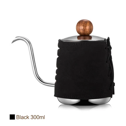 Ручной капельный чайник из нержавеющей стали с суженным гусиным носиком и синтетической кожей 300 мл 500 мл - Цвет: Black 300ml