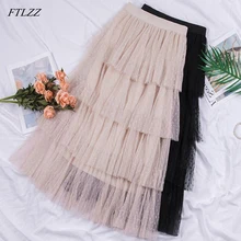 FTLZZ Новые силиконовые формы для выпечки Многослойные Длинные сетчатые весенние летние юбки с высокой талией плиссированные винтажные Многослойные тюлевые плиссированные юбки принцессы