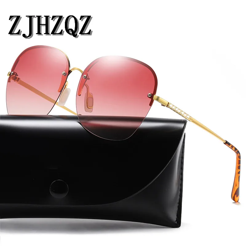 

ZJHZQZ Retro Womens Ladies Gradient Mirror Sunglasses Retro Polarized Rimless Sunglasses Fashion Fashion Diamond Shades Glasses