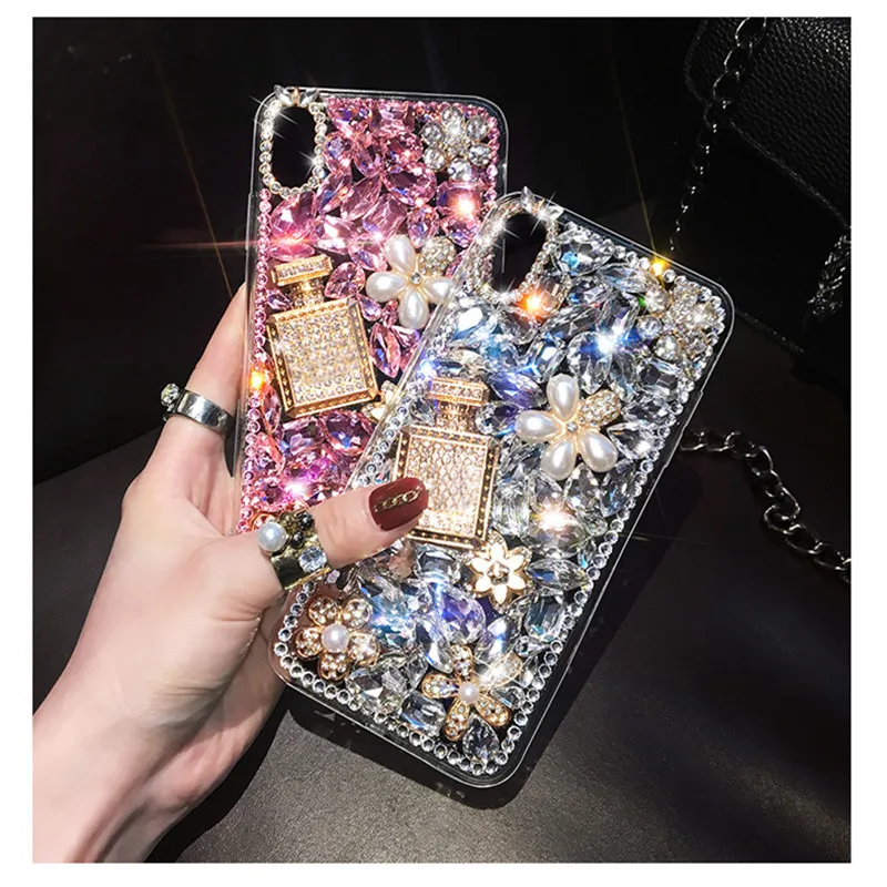 

Luxury Fashion DIY Bling Crystal Rhinestone Diamond Perfume Bottle Flower Case Cover For Iphone 11 Pro XS Max XR X 8 7 6 6S Plus