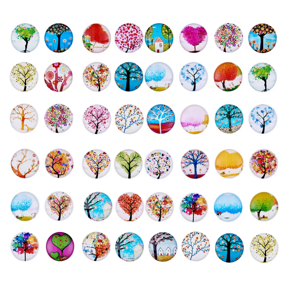 Дерево жизни напечатанные полукруглые куполообразные Стеклянные Кабошоны 10 12 14 18 20 25 30 мм смешанные цвета 100-200 шт