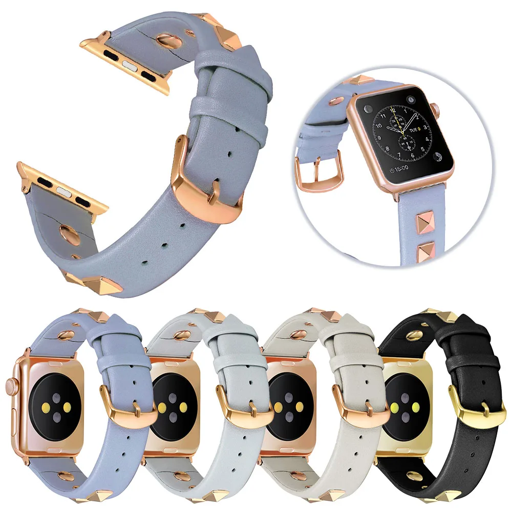Luxury Rivet Leather Strap For Apple Watch Band Series 7 6 Se 5 4 3