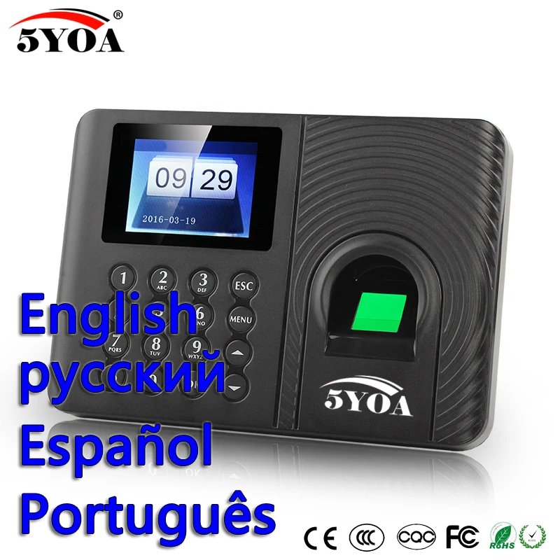 

5YOA A10FY biometric attendance system fingerprint usb time clock English Spanish Portuguese recorder sensor machine reader