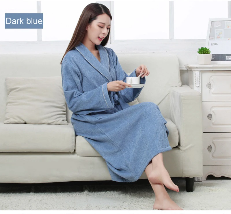 dark blue cotton terry bathrobe men women (1)