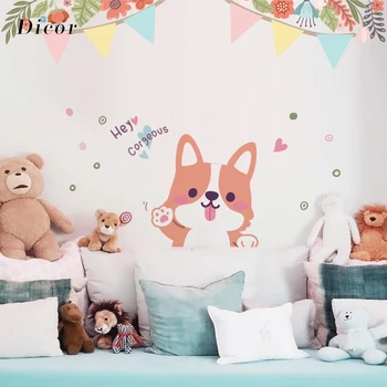 

Kawaii Cute Pet Puppy Wall Sticker Kids Children Room Kindergarten Decoration for Home Decor Welsh Corgi Pembroke QT1242KJ-3MB