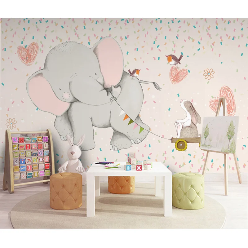 

Kids Wall Paper Stickers Cartoon Elephant Photo Wallpaper Mural Children's Room Papel Parede Self Adhesive Vinyl/Silk Wallpapers