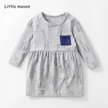 Little maven/Коллекция года, новое Брендовое осеннее детское платье одежда для маленьких девочек хлопковые серые платья с карманами и принтом жирафа для девочек, S0387