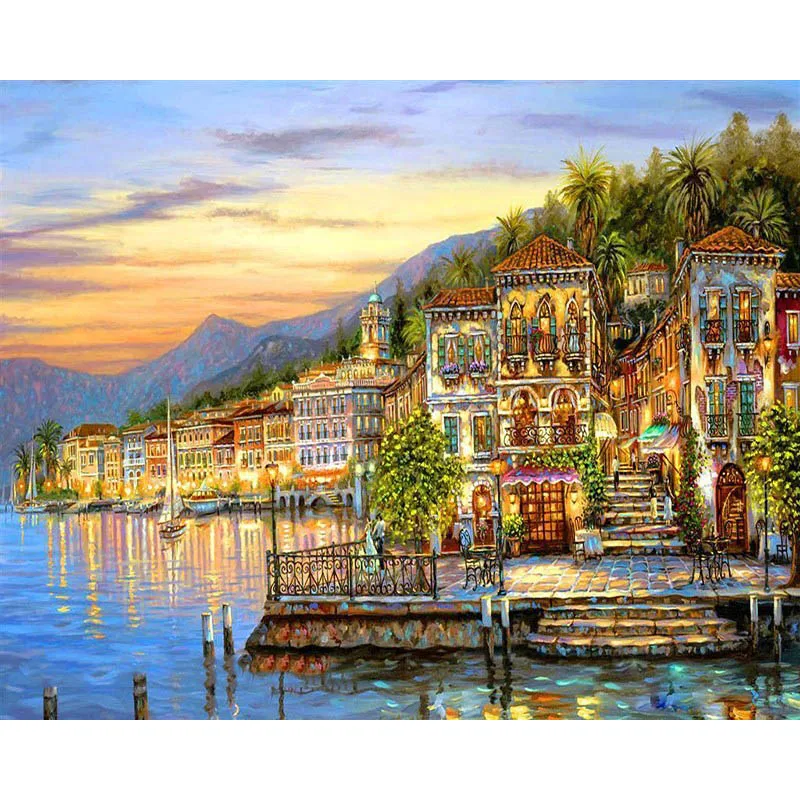 

New Seaside Villa Digital Landscape Painting for Home Decor DIY Digital Painting