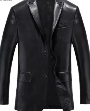 Осенняя мода, натуральная кожа, приталенные деловые пальто, овечья кожа, кожа, повседневные блейзеры, верхняя одежда, мужские пальто на пуговицах с длинными рукавами - Цвет: black