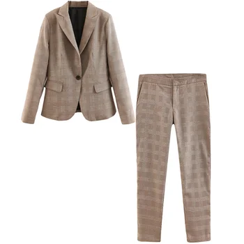 

Set female 2019 spring and autumn new fashion suit jacket trousers two sets of temperament fashion lattice wild women's clothes