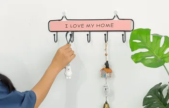 

1PC Creative Wooden Iron Hooks Clothes Hat Key Pink Hanger Wall Mounted Decor Hook Storage Rack JL 254