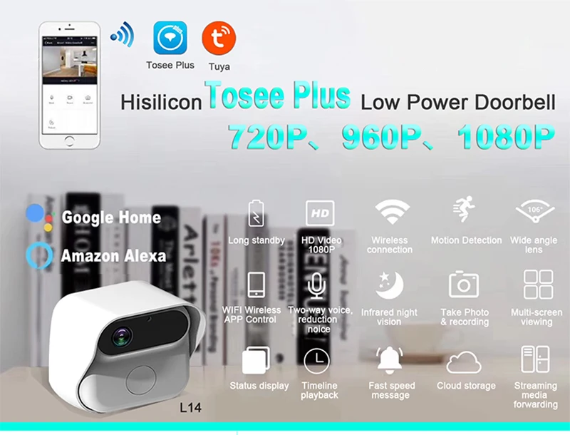 

Low Power WIFI Battery IP Doorbell Tosee Plus APP Linked With Alexa Google Home Video Intercom Door Phone WIFI Camera