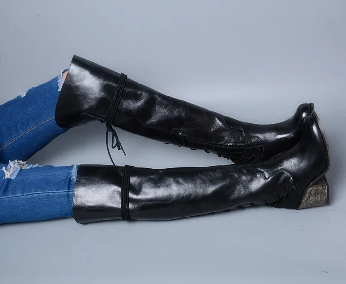 Prova Perfetto/теплые сапоги из натуральной кожи на шнуровке сзади на высоком массивном каблуке; лаконичный дизайн; женские Сапоги выше колена