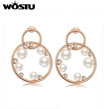 

WOSTU Sparkling Copper Rose Golden Hoop CZ Beads Drop Earring Jewelry For Women Gift Party Wedding Birthday ZBFE177