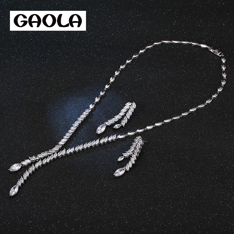 GAOLA Необычные AAA кубический циркон кулон ожерелье серьги ювелирный набор