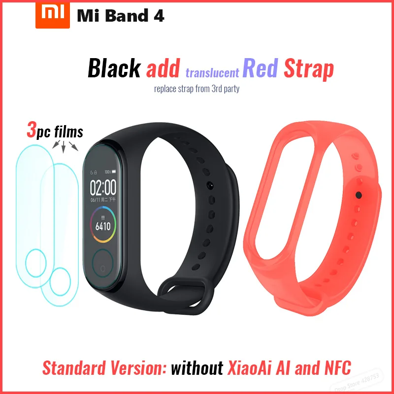 Xiaomi Mi Band 4 Smart Band 4 Браслет фитнес-браслет Музыкальный контроль браслет Bluetooth 5 AMOLED цветной сенсорный экран - Цвет: add film T red strap