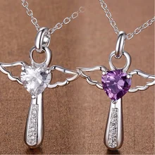 

Woman Fashion Necklace Silver color Heart Cross Pendant with Zircon Engagement/Wedding Gifts drop shipping collares
