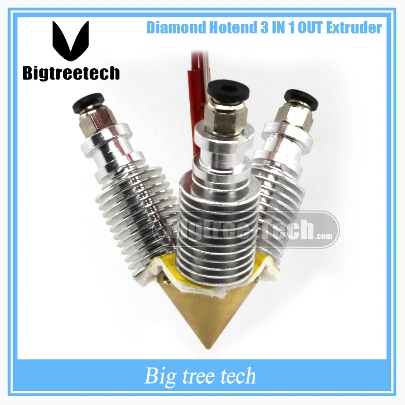  Diamond  3D Printer Extruder Reprap Hotend 3D V6 heatsink   3 IN 1 OUT  Multi Nozzle Extruder Prusa I3 kit for 1.75/0.4mm 