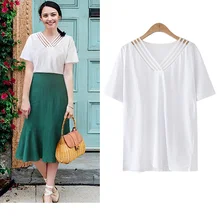 4xl плюс блузки большого размера feminina весна осень лето Стиль новые тонкие свободные черные белые футболки женские F0184