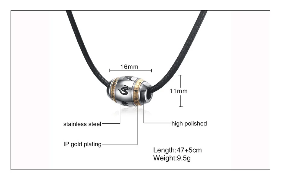 Шесть слов мантра молитва колье Ожерелье Мужчины Женщины Ювелирные изделия классический черный Веревка Цепь