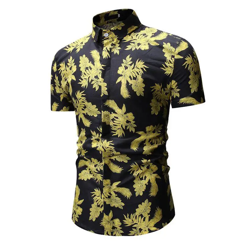 

Casual Short Sleeve Floral Shirt Men's Clothing Flower Hawaiian Shirt Male Blouse Men Blue Red Black camisa masculina