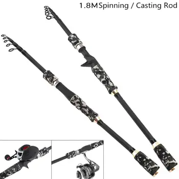 

1.8m Camouflage Carbon Fiber Fishing Rod Spinning Casting Rod 5 Section Telescopic Ultra Light Travel Fishing Pole Lure Tackle
