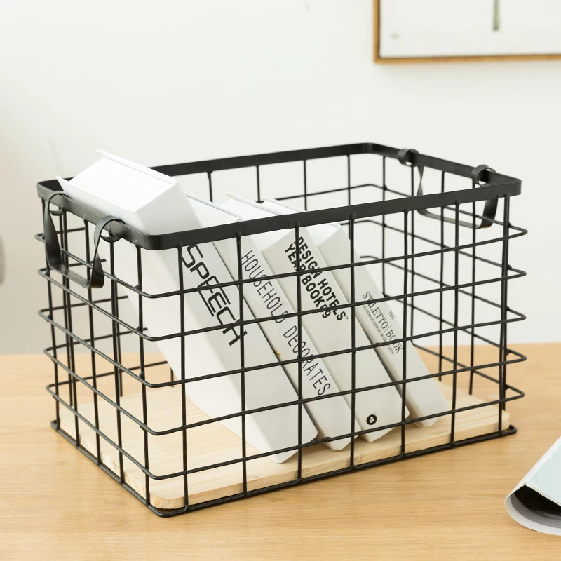 Nordic Iron Cosmetic Storage Basket Desktop Makeup Cloth Office Articles Organizer Box Bathroom Sundries Home Container