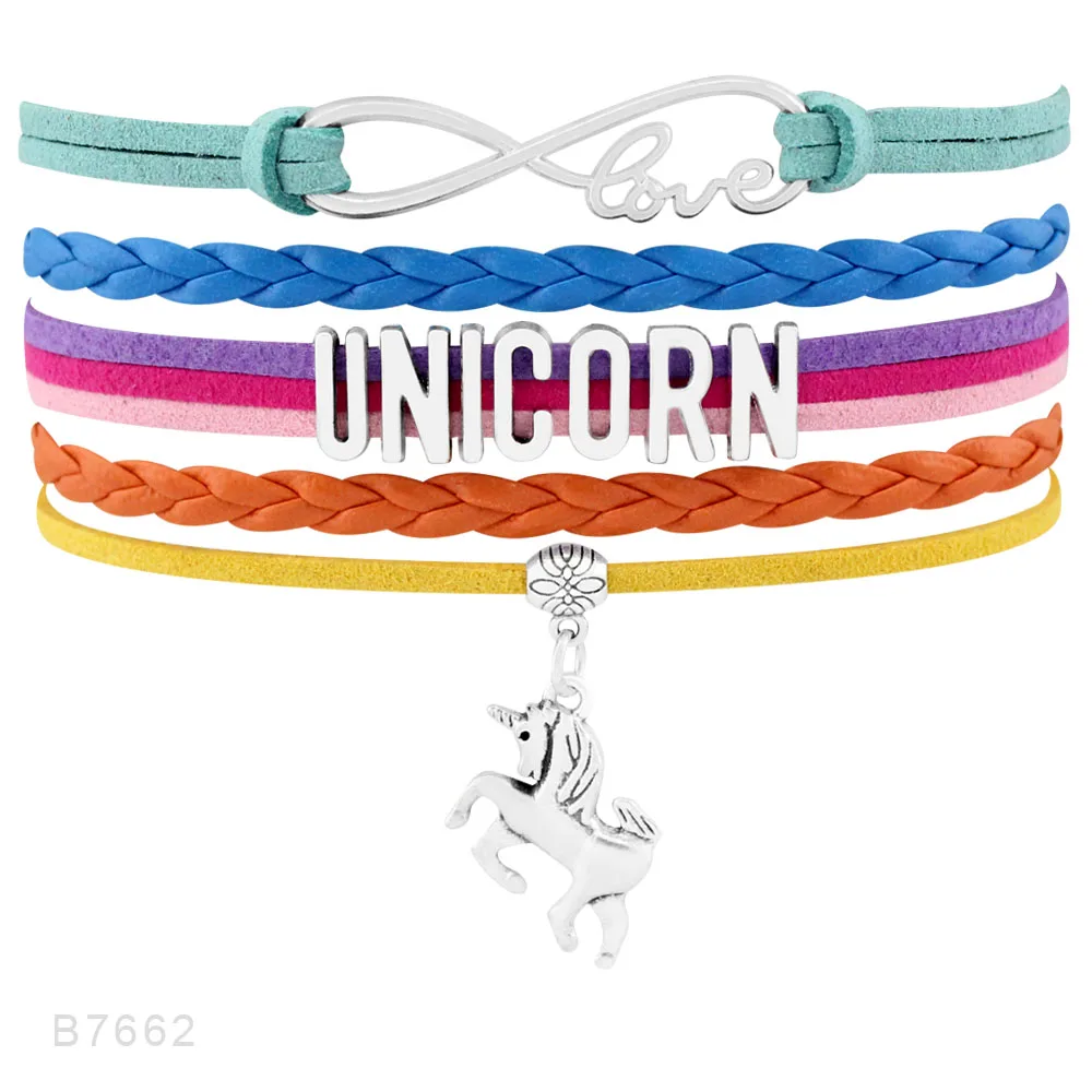 

Hot Sale Rainbow Infinity Love Unicorn Mom Heart Charm Leather Jewelry Dropshipping Men's Bracelets for Women