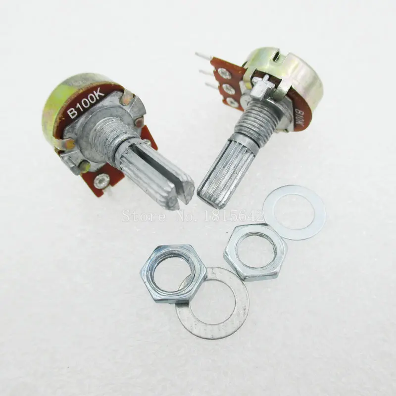 5PCS/LOT B100K 100K OHM WH148 3Pin Linear Single Rotary Potentiometer Pots Shaft 20MM With Nuts