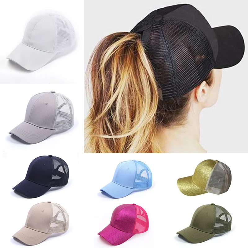 Women Fashion Ponytail Hat Messy Bun Baseball Cap Snapback Sun Visor Sport Hat