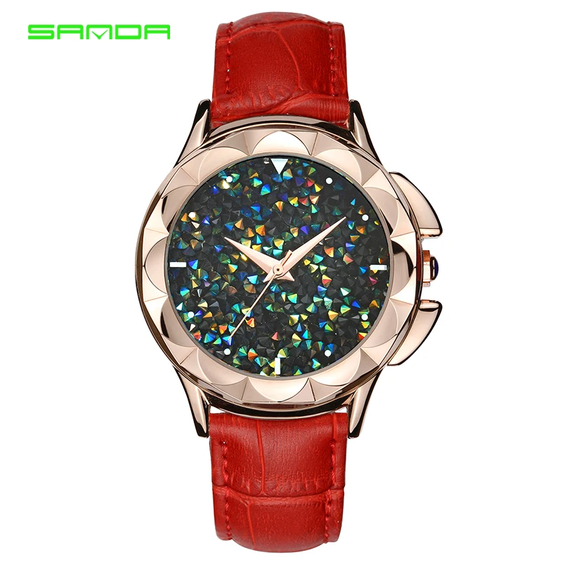 

SANDA Brand Women Leather Strap Watches Rose Gold Plated Dress Watch Female Reloje Mujer Montre Femme