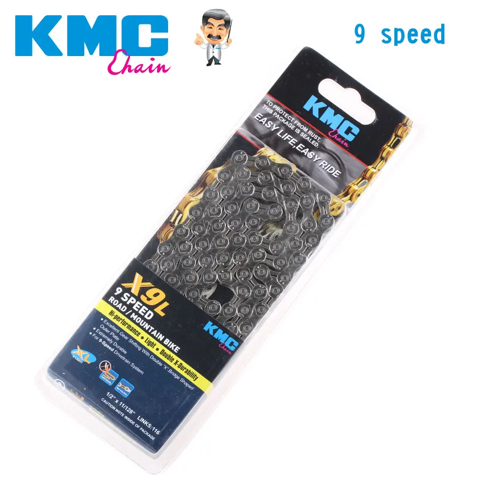 Perfect KMC 9 Speed X9L Bicycle Chain MTB/Road Super Light Hollow Mountain Bike Single Chain 116 Links Gold Silver Box-packed 3 Perfect KMC 9 Speed X9L Bicycle Chain MTB/Road Super Light Hollow Mountain Bike Single Chain 116 Links Gold Silver Box-packed 3