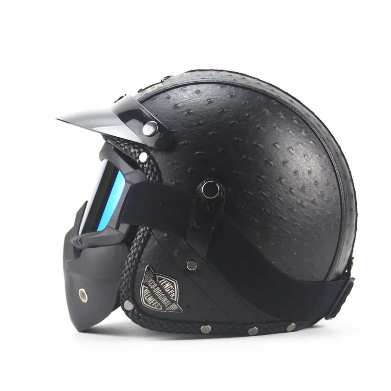 Шлем для взрослых с открытым лицом, полукожаный, мотоциклетный, rcycle, винтажный, rbike, moto cross capacete, чоппер, черный - Цвет: Personality black 2