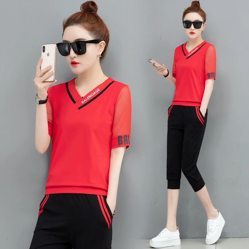 

Tracksuit for Women Matching Sets Two Piece Set Outfit Sportswear Co-ord Set 2019 Plus Size Summer Red Top and Pants Clothing