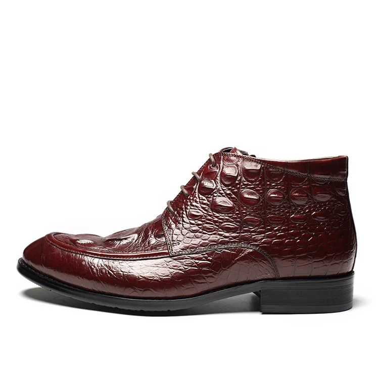 Новые мужские ботинки из натуральной кожи; деловые повседневные Модные ботильоны с резным узором; мужские офисные ботинки высокого качества; Цвет черный, красный