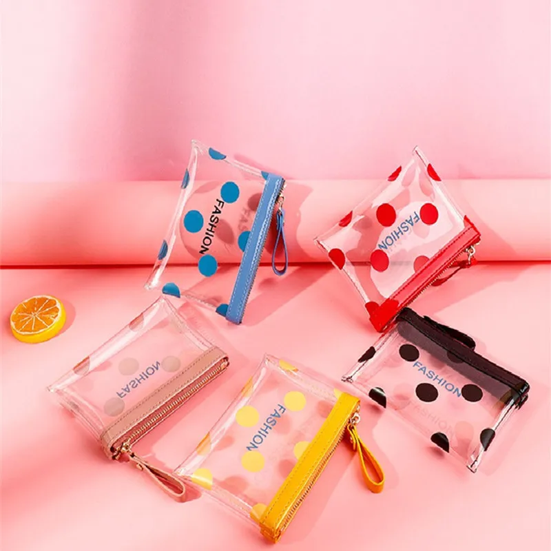 

Cute Transparent PVC Wallet Purse Women Wallet Coin Pouch Simple Bag with Dot PVC Fashion Short Clear Women Coin Bag with Strap