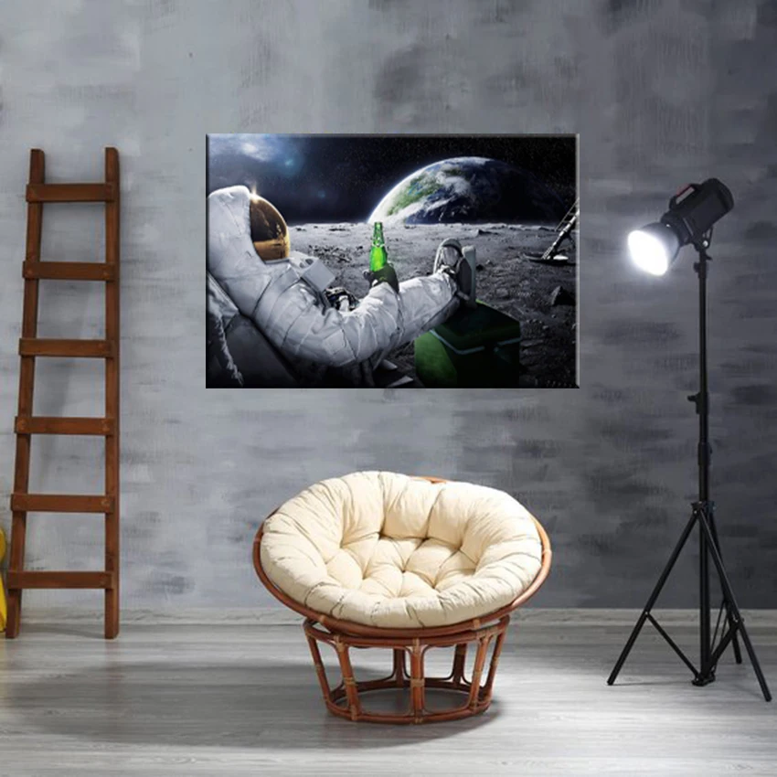 Креативный астронавт напиток пиво на Луне холст печать картины плакат настенные художественные картины для гостиной домашний декор