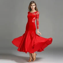 Ballroom Compettion Dance Dress Elegant Long Sleeve Lace Stage Waltz Tango Wear Women Ballroom Flamenco Dancing Dresses