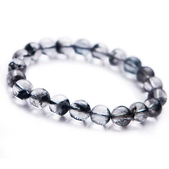

2018 Newly Natural Black Rutilated Quartz Round Crystal Bead Bracelet Fashion Stretch Bracelets For Women Men Powerful 9mm