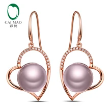 Caimao 18k розовое золото драгоценные 11-12 мм круглый пресноводный жемчуг 0.16ct алмазные серьги производитель