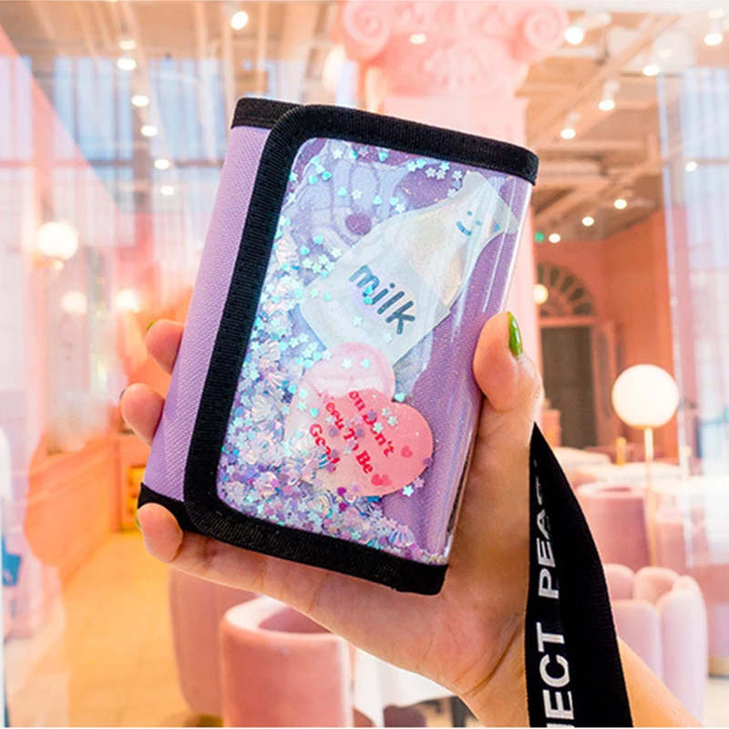 

Bentoy Holographic Shell Short String Halter Wallet For Women Girl Milkjoy PVC Laser Card Holder Canvas Glittering Coin Purse