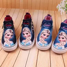 Лидер продаж; детская повседневная обувь; парусиновая обувь принцессы Эльзы на молнии с героями мультфильмов; Европейский стиль; 2 цвета; Размеры 25-36