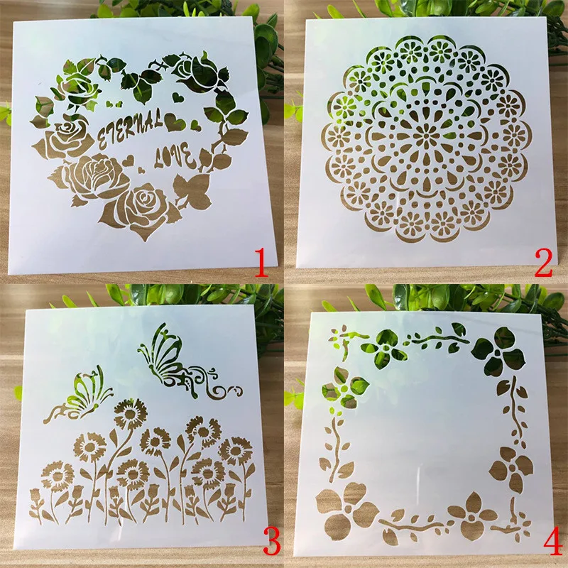 

4pcs/set Birthday Cake Spray Mold Decorating Screen Printing Film Coffee Tiramisu Spray Molde
